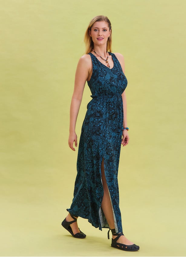 Indigo Bohemian Dress with Slit Neck 4646